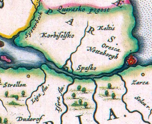 Лига и Дудергоф на карте Исаака Массы, XVI в.