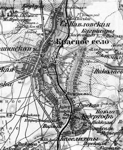 Красное Село на карте 1914г.