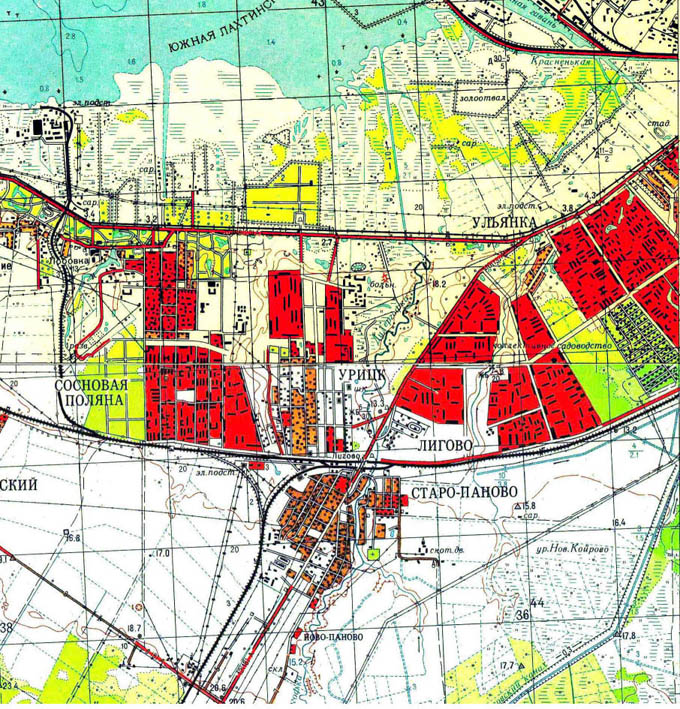 Лигово и Старо-Паново на карте 1969г.